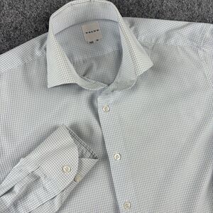 Volvo Mens Dress Shirt 100 S Blue White Check Long Sleeve Button Down
